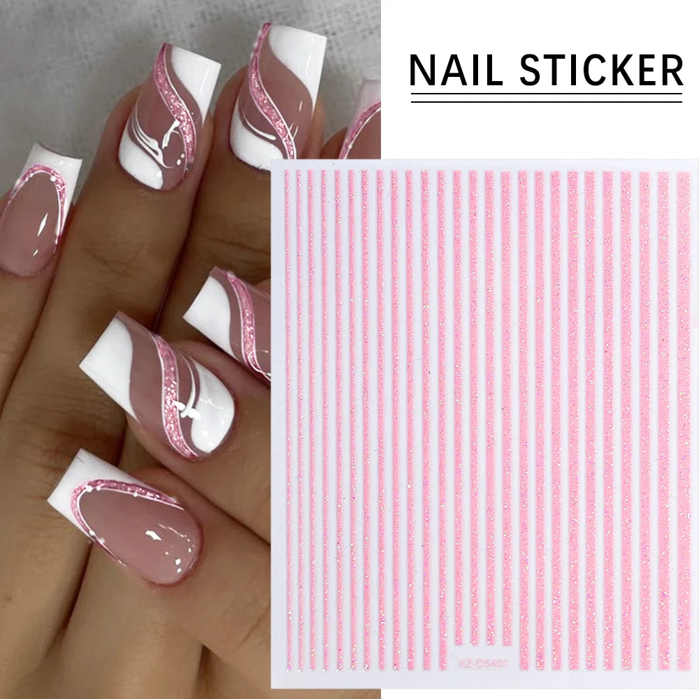 1PC 3D Einfache Französisch Linie Streifen Nail art Aufkleber Gold Silber Metall Linien Nagel Aufkleber Gerade Streifen Polnischen maniküre Spitze # 10*8cm