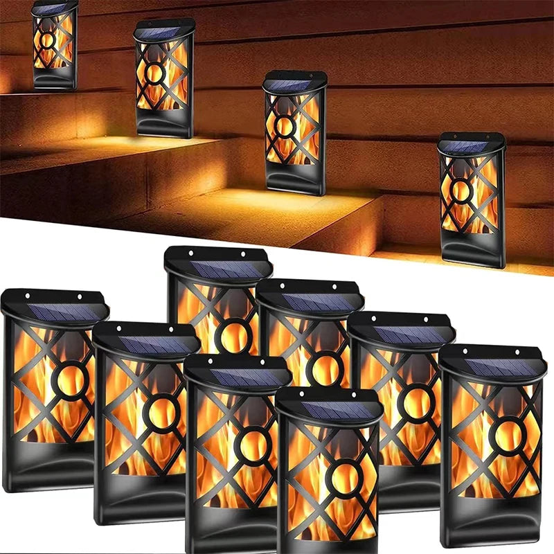 96led Solar Flamme Lichter im Freien, Gitter Design für Gartenweg Hof Weihnachten Dekor wasserdicht flackernde Flamme Wand leuchten