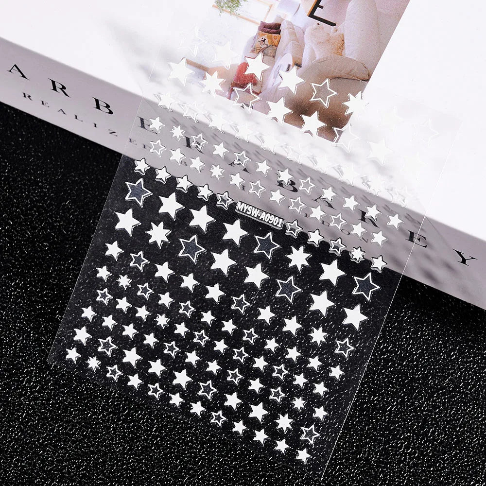 1-PC Holo Laser Star Nail Art Aufkleber (Schwarz/Weiß/Splitter/Gold) Glänzender Stern 3D Nagelaufkleber DIY 3D Transfer Star Nail Slider *&