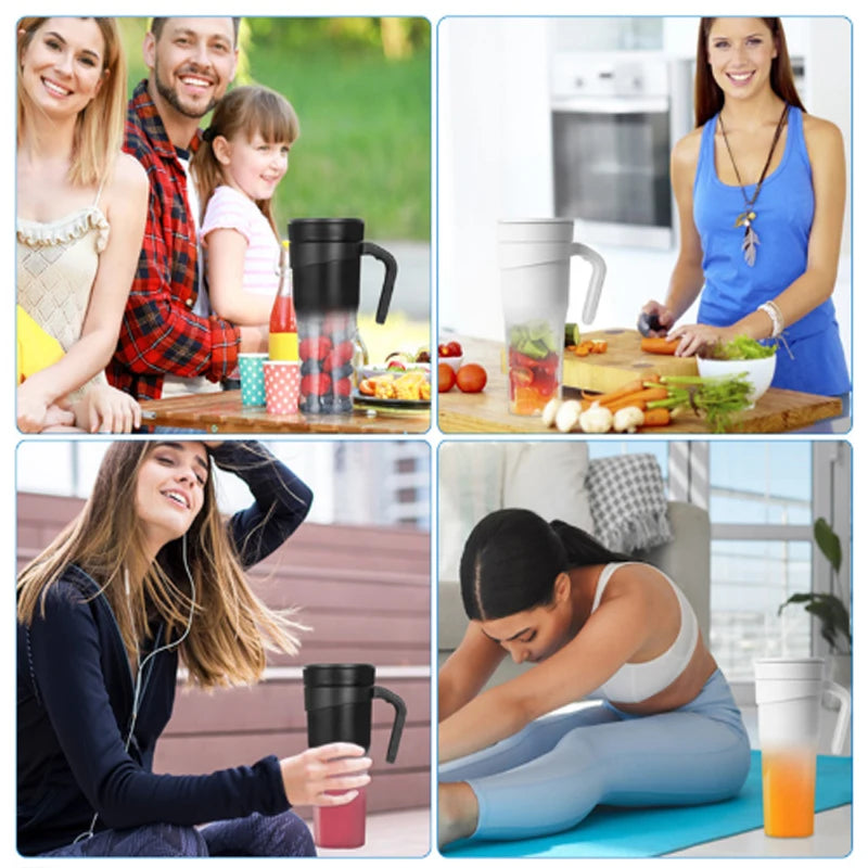 Tragbarer elektrischer Entsafter, USB-wiederaufladbar, multifunktionaler Mixer, Entsafterbecher, geeignet für Saft, Milchshakes, 6-Klingen-Schneider, 470 ml