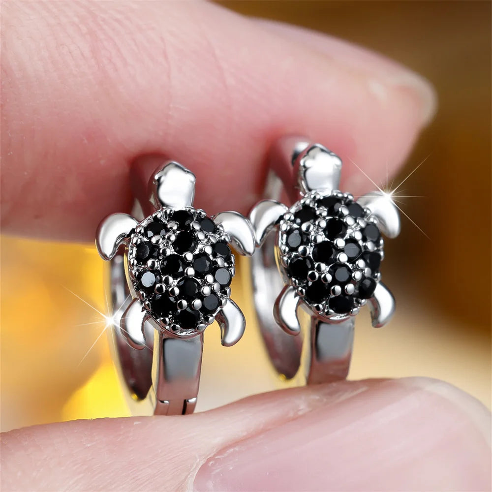 Mehrfarbige Zirkon Meeresschildkröte Creolen für Frauen Vintage Gold Silber Farbe Ohrschnalle Hochzeit Schmuck Valentinstag Geschenke