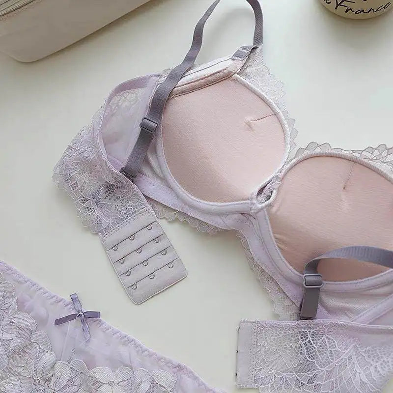 Spitzen-BH-Set im japanischen Stil für Damen, kleine Büste, Push-Up-Lift, verstellbar, Anti-Durchhängen, seitliche Unterstützung, kein Lücke, kabellos, luxuriöser Komfort AB