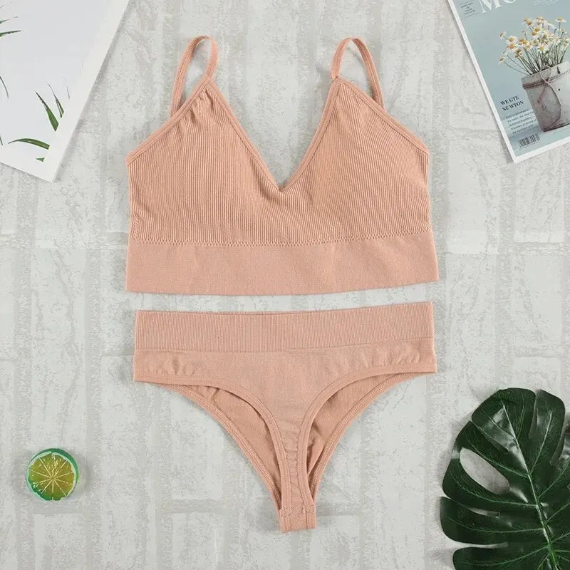2 Stück BH Set Unterwäsche Set Frauen Höschen sexy G-String nahtlose Bra lette weibliche Dessous Soft Tank Crop Top