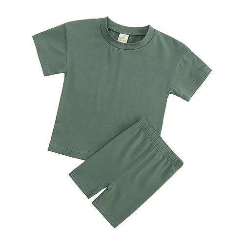 Neuheit Kleine Kinder Baby Mädchen Kleidung 2 Stück Trainingsanzug Set Übergroßen Kurzarm Baumwolle T-shirt + Leggins Shorts Sport Anzug