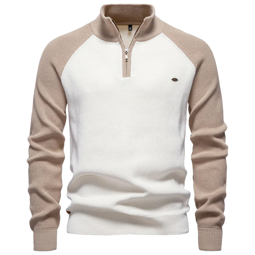 AIOPESON Herren-Pullover aus Baumwolle mit Stehkragen, Stehkragen, Viertelreißverschluss, warm, lässig, Herbst und Winter, sozialer Pullover