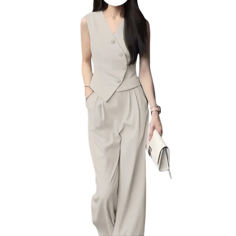ZANZEA Koreanischen Stil Frauen Hose Sets Unregelmäßige Weste Tops Breite Bein Hosen Elegante Solide 2-Stück Sets Sommer Pendeln 2 stücke Outfits