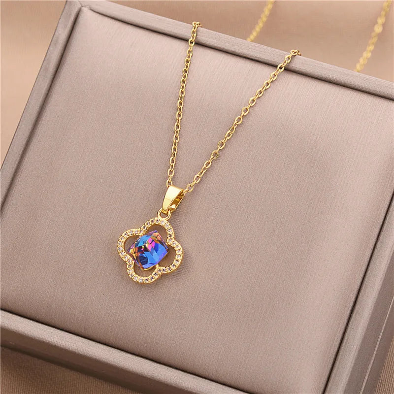 Neue Trendy Zirkon Kristall Anhänger Edelstahl Halskette Für Frauen Koreanische Mode Weibliche Sexy Schlüsselbein Kette Schmuck Großhandel