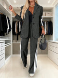 1 Set Damen-Komfortanzug, zweiteilig, mit Reverskragen, lässig, gestreift, Büro-Hose mit weitem Bein, lang, stilvoll, elegant, für den Alltag
