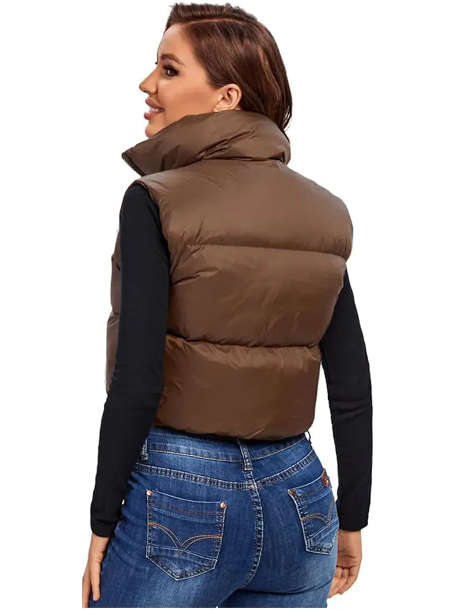 Kurze Daunenweste für Damen im Herbst und Winter, kurze Stehkragenweste, warme, ärmellose, gesteppte Weste, Outdoor-Reisejacke, Oberteile