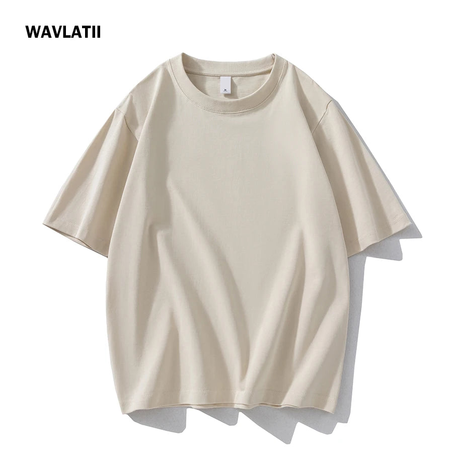 WAVLATII Neue 100 % Baumwolle 280 g/m2, dicke T-Shirts für Damen und Herren, weiß, lässig, übergroße T-Shirts, Unisex, einfarbig, schwarz, Basic-Tops WT2477