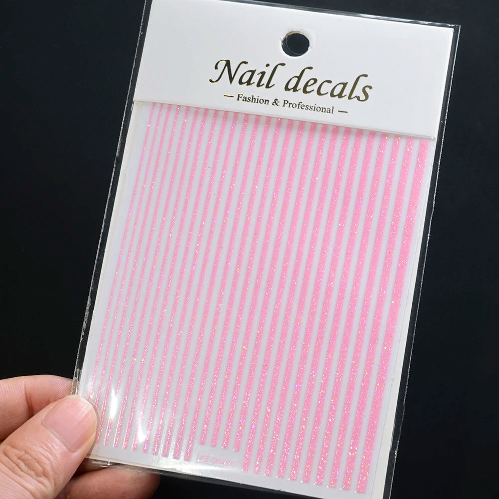 1/8 Stück 3D Glitter Line Stripe Nagelaufkleber Glänzendes Gold Silber Streifen Geometrie Selbstklebender Slider Glitzer French Line Nagelaufkleber