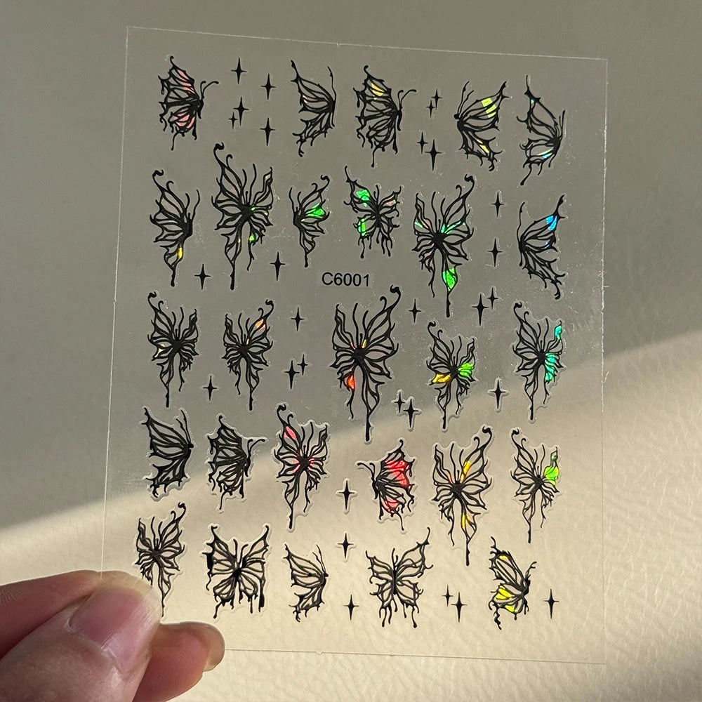 1 Stück Schillernder Schmetterling Nagelkunst-Aufkleber 5D Katzenauge Glitzer Bunter Schmetterling Sternenlicht Nagelaufkleber Selbstklebende Nageldekoration