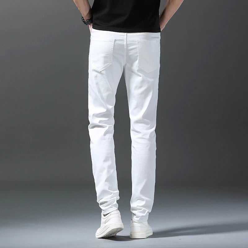 2023 Herbst neue weiße Herren jeans gerade schlanke einfarbige lässige Jeans hose klassische männliche Marken kleidung Hose