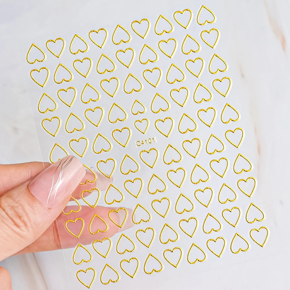 1Pc 3D Gold Silber Hohl Liebe Herz Nagel Aufkleber Weiß Schwarz Laser Herz Selbst-klebe Aufkleber Maniküre Dekoration spitze Sliders