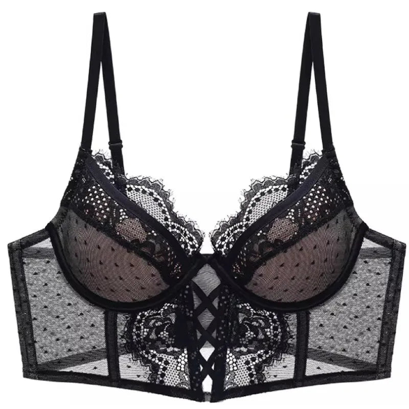 Push-Up Spitzen-Dessous-Set für Damen, Transparentes Negligé mit Weichem Bügel-BH, Fischgräten-Teddy, Sexy Braut-Flitterwochen-Outfit, S-XL