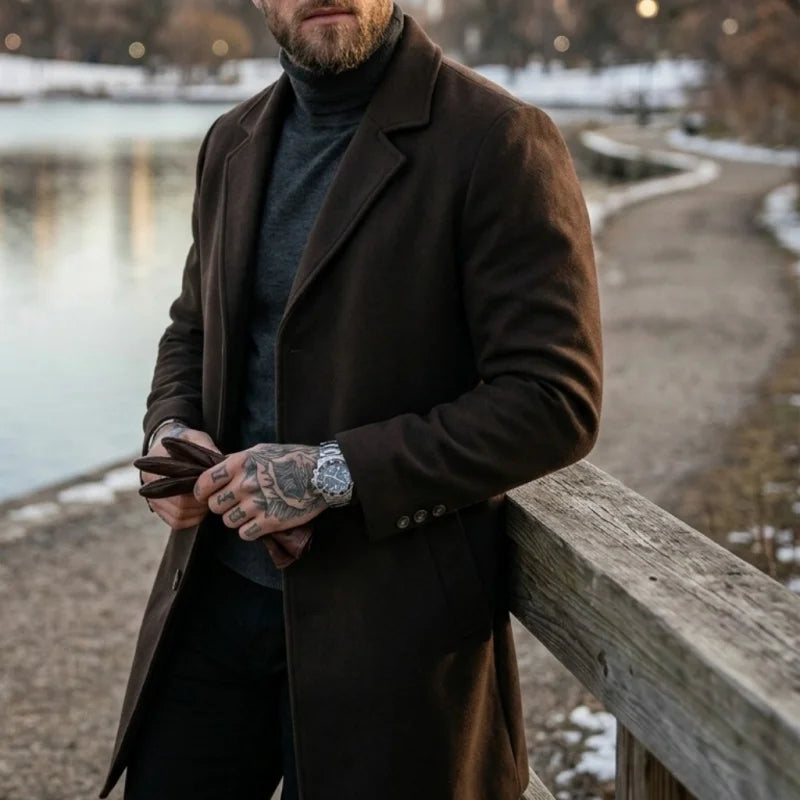 Neuer Winter-Herrenmantel aus Mischgewebe - Einreihiger Verschluss |   Business-Casual & Street-Ready Anzugjacke für Herren Winter