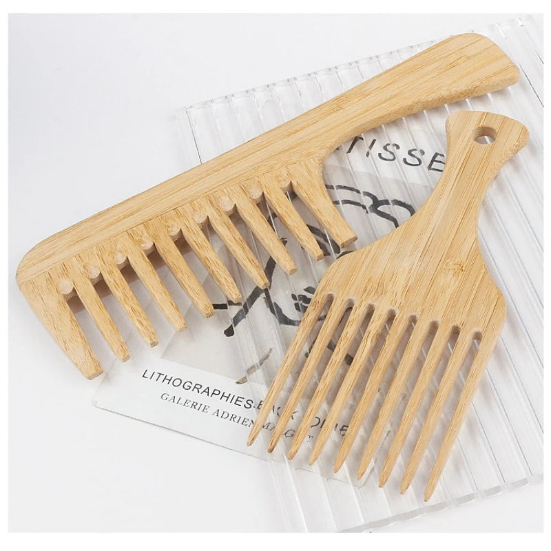 1Pcs Natürliche Bambus Holz Haar Kamm Anti-Statische Afro Gabel Kämme Für Frauen Runde Breite Zahn Holz Kamm haar Pinsel frauen
