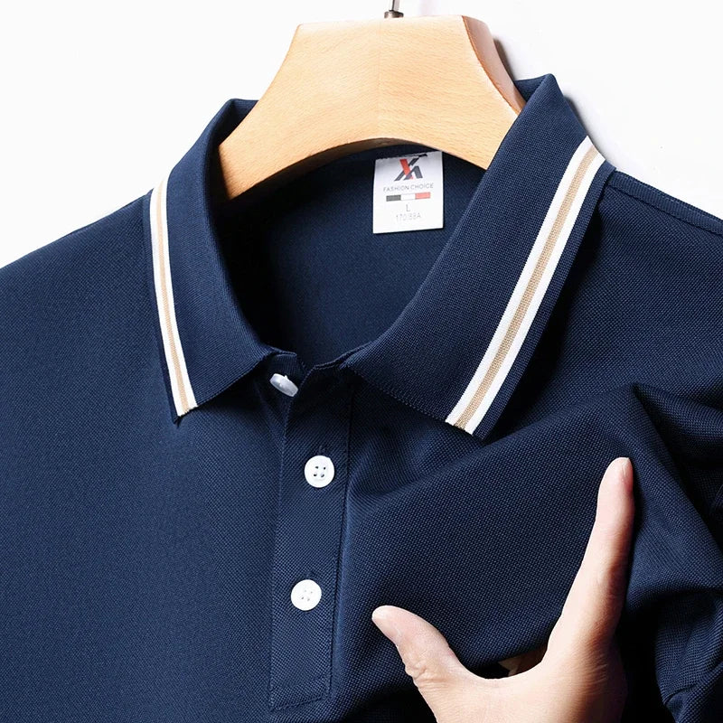 Herrenmode, einfarbig, kurzärmelig, gestreift, Revers, Poloshirt, Sommer, atmungsaktiv, bequem