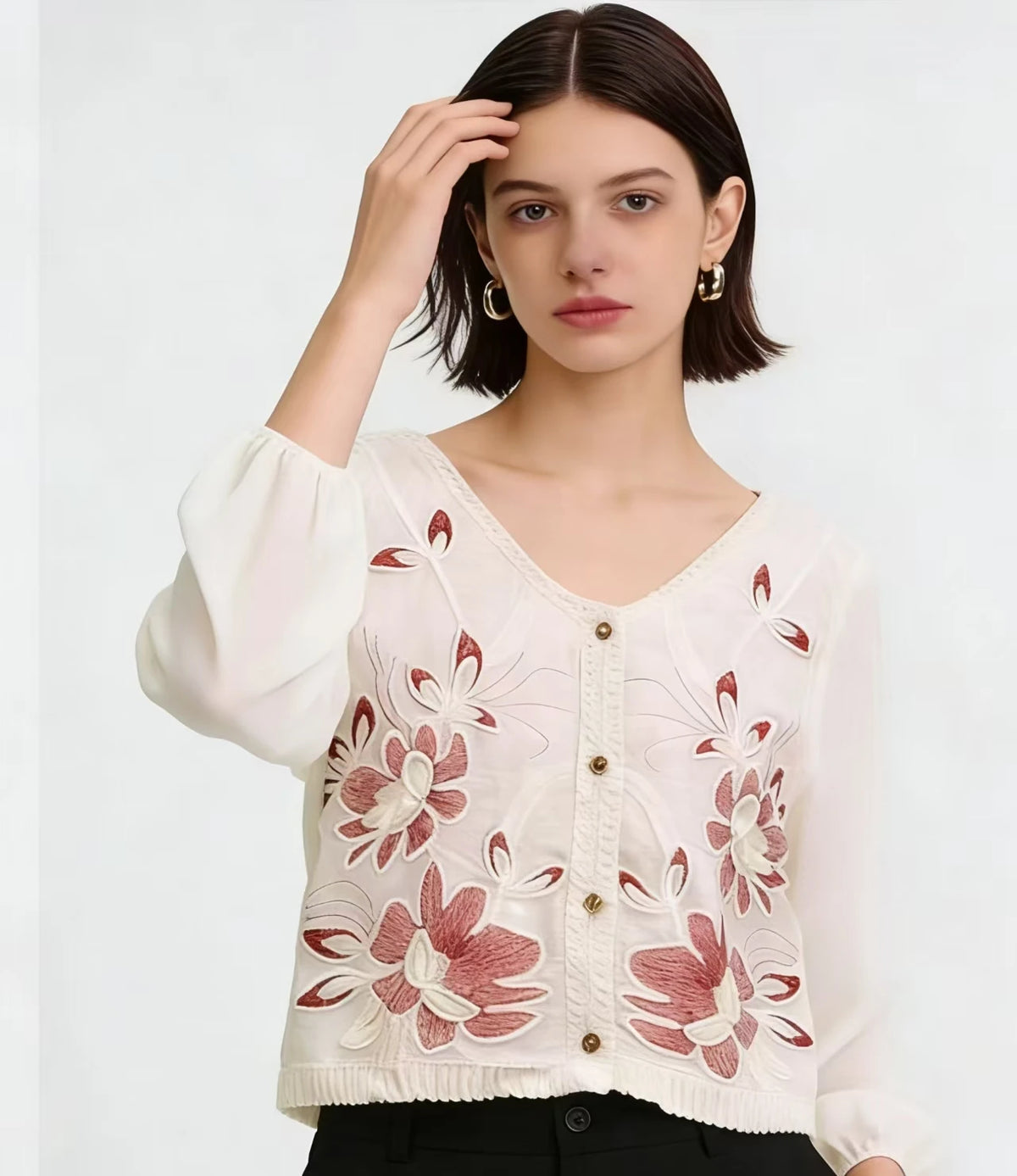 2026 Sommer Langarm Vintage National Trend Damenbekleidung Ausgehöhlte Spitze Patchwork Chiffon Hemden Damen Blusen Großhandel