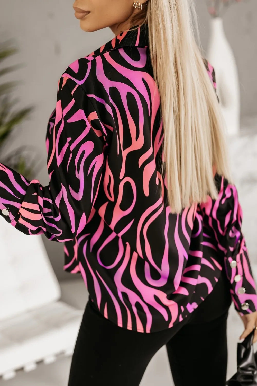 Damen Retro-Bluse mit geometrischem Print, langen Ärmeln, Reverskragen und Knopfleiste – Schickes, lässiges, locker sitzendes Oberteil für Frühling/Sommer