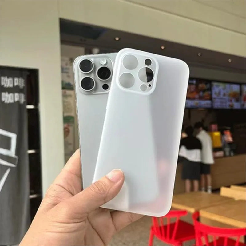 Ultradünne, matte, klare, weiße PP-Handyhülle für iPhone 11 12 13 Mini 14 15 16 17 Pro Max XS XR 7 8 Plus SE 2020 16e Rückseite