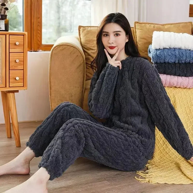 Frauen Korallen Fleece Nachtwäsche Herbst Winter Verdickt Warme Lose Lange Robe Pyjamas Homewear Casual Oberbekleidung Nachthemd