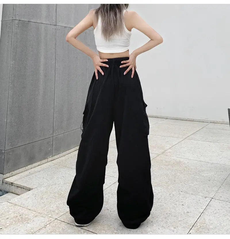 2025, lässige Jogger-Tech-Hose für Damen, solide Hose mit niedriger Taille, Kordelzug, weites Bein, Baggy-Hose, Y2k-Streetwear, Übergröße, Jogginghose