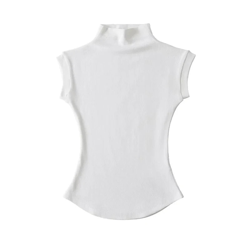 Frauen Sommer Sexy Rollkragen Ärmellose T-Shirts Tops Solide Slim Fit Pullover Casual Tees Shirts Weibliche Streetwear Grundlagen Tees
