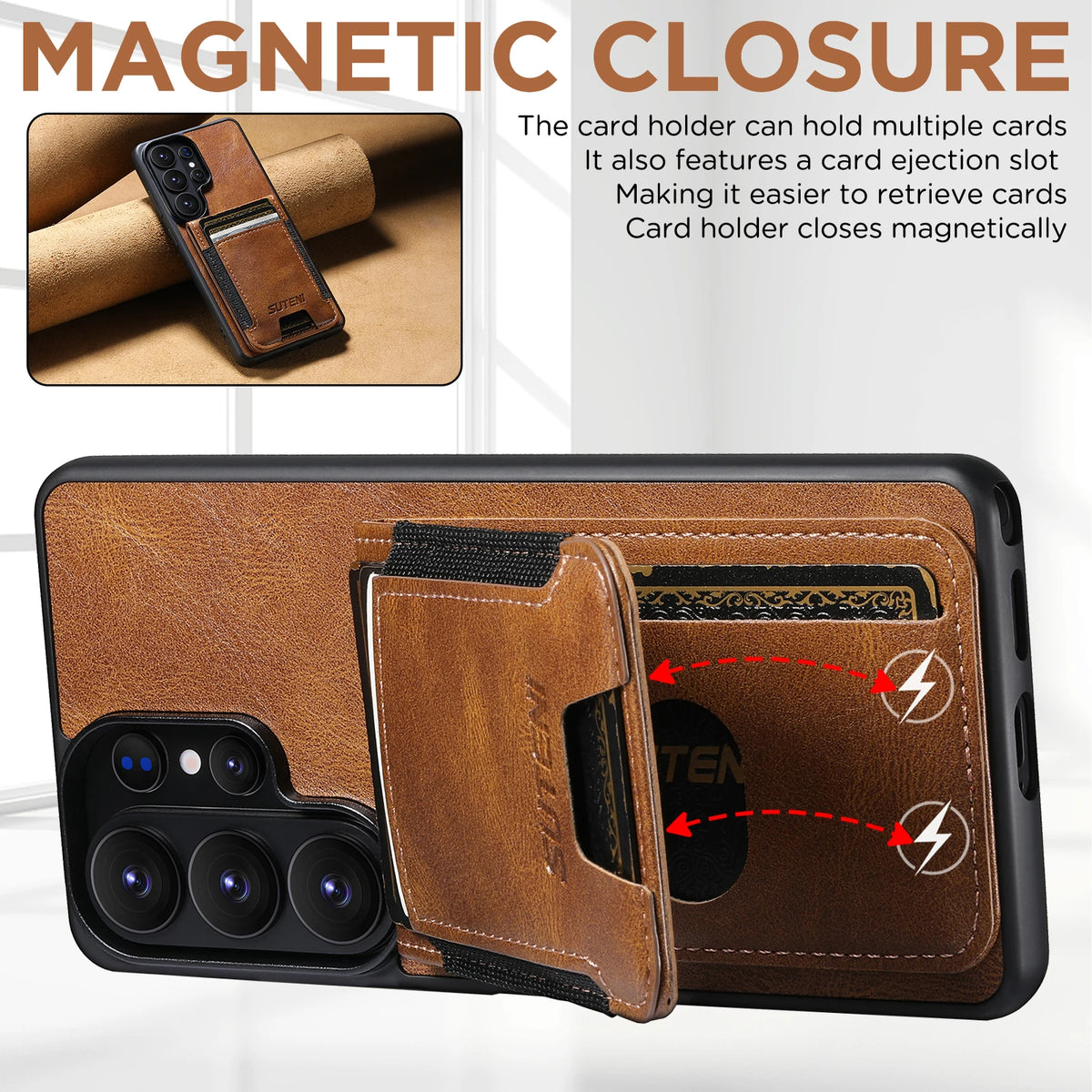 Business Magnetische Leder-Brieftasche Vertikale Kartenfächer Hülle für Samsung Galaxy S26 Ultra S25 Plus S24 S23 Standfunktion Telefonhalter Cover