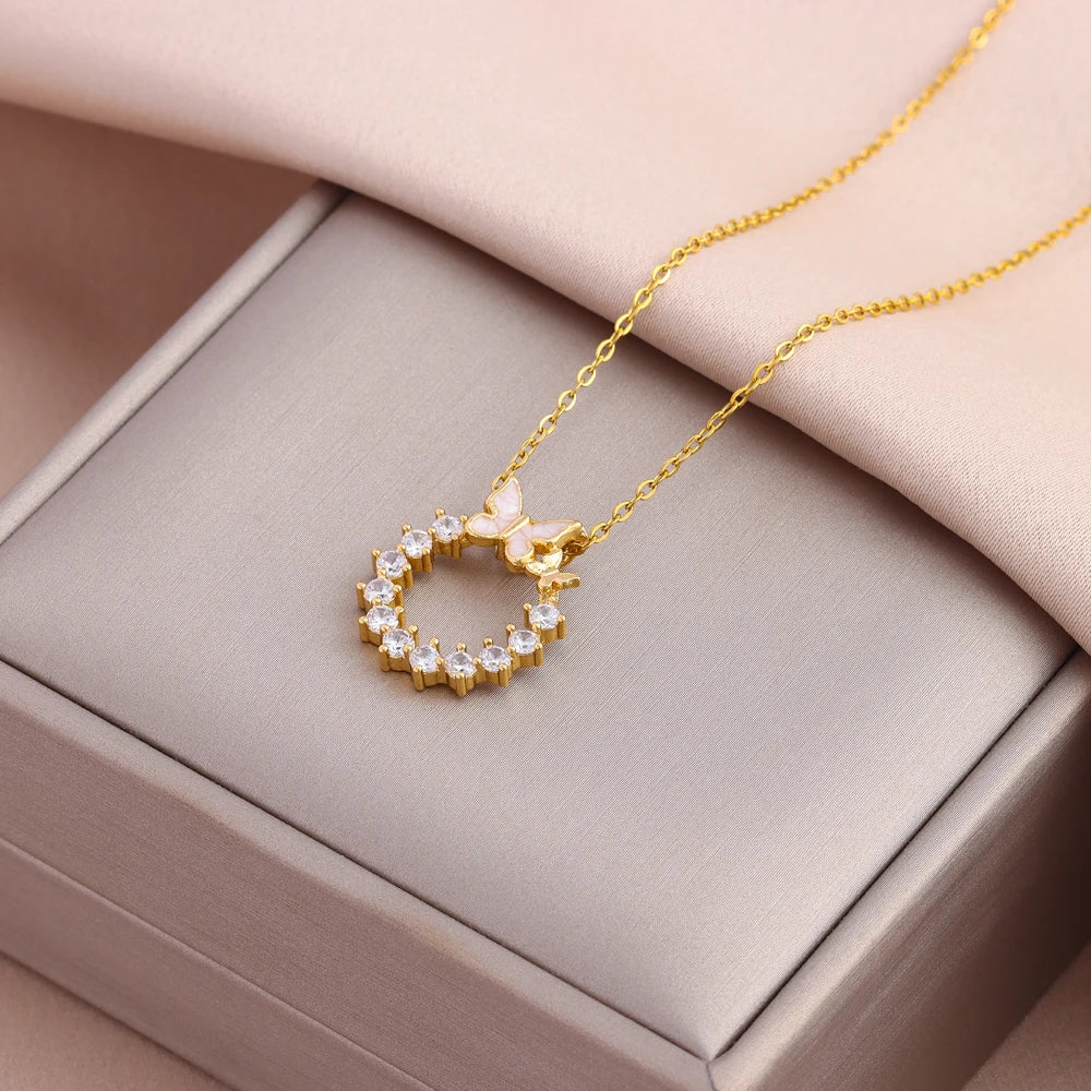Neue Trendy Zirkon Kristall Anhänger Edelstahl Halskette Für Frauen Koreanische Mode Weibliche Sexy Schlüsselbein Kette Schmuck Großhandel