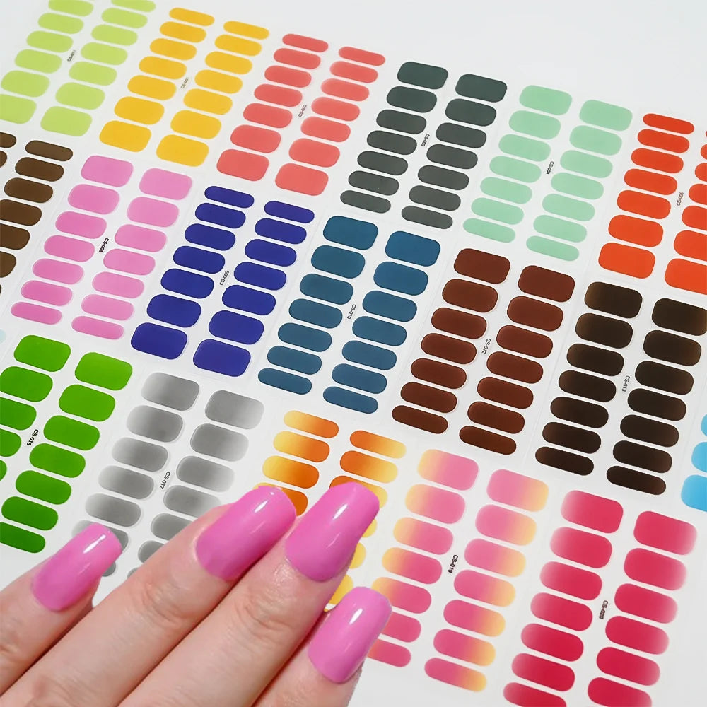 14 Tipps/Blatt Rosa Gel-Nagelaufkleber mit vollständiger Abdeckung, halbgehärtete UV-/LED-Lampe, Nagellackverpackungen, langanhaltende selbstklebende Maniküre-Spitze