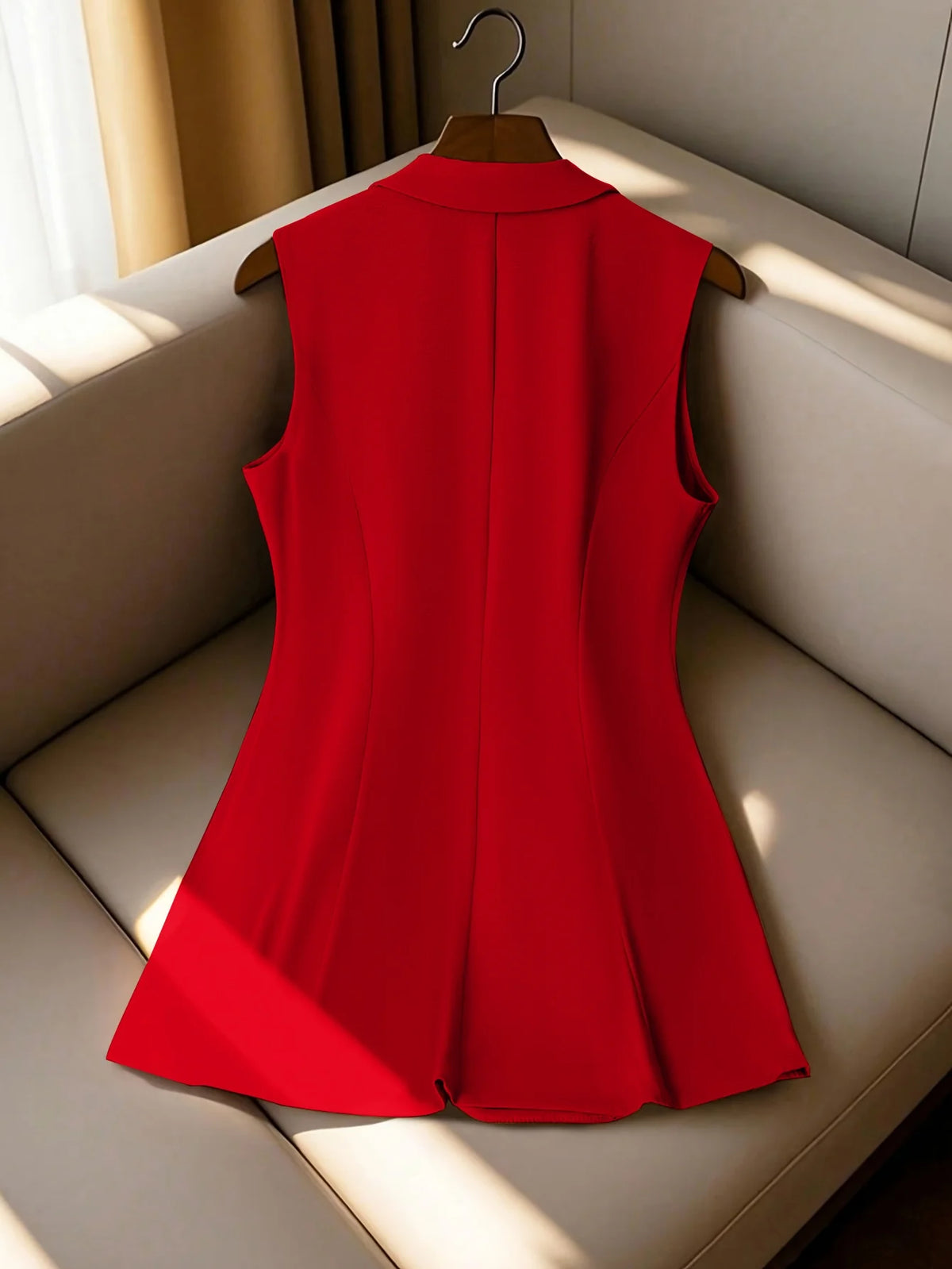 Lange Blazer-Weste für Damen, ärmellos, Reverskragen, Anzugweste mit goldenen Knöpfen für Business, Büro, Oberbekleidung, Oberteil