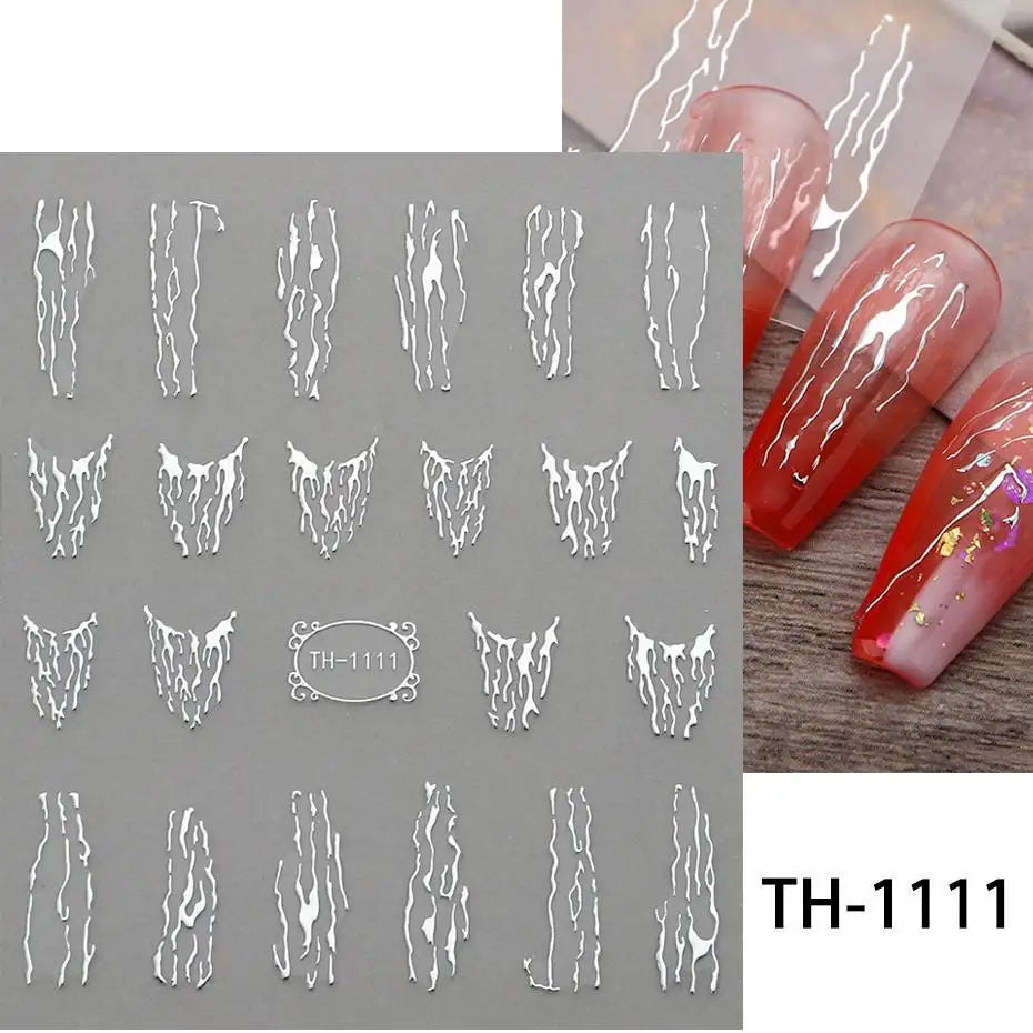 1PCS Schwarz Weiß Schmetterling Laser Nagel Aufkleber Y2K Nail art Dekoration Abstrakte Linien Bronzing Blumen Aufkleber Für Nägel
