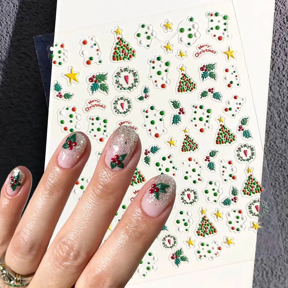 1 Blatt 5D Holly Beeren Weihnachten Nagel Declas Niedliche Tupfen Weihnachtsbäume Nagelaufkleber Lebkuchenmann Schneeflocke Maniküre