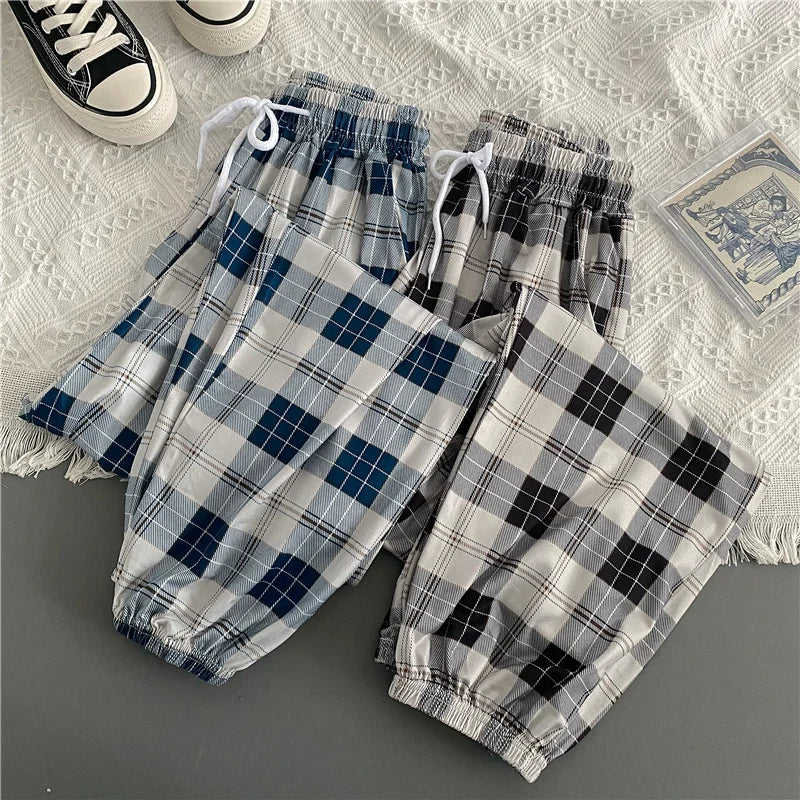Casual Hosen für Frauen Koreanische Neue Mode Lose Schwarz Plaid Sommer Harajuku Studenten Harem Lange Hosen Streetwear Hosen Chic