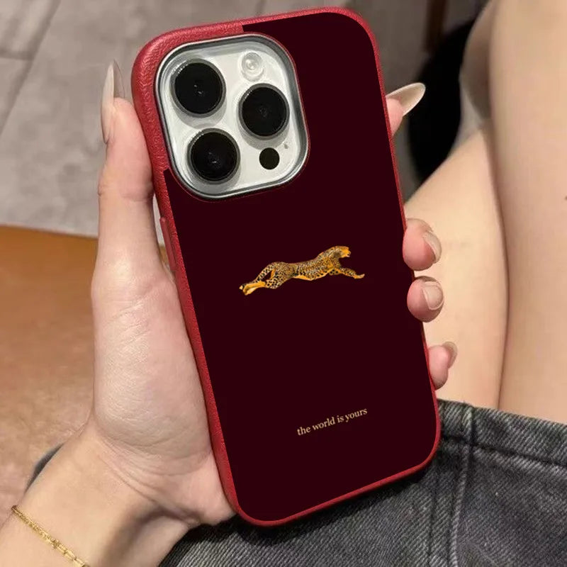 Mode Leopard Litschi Textur Hülle für iPhone 17 16 11 13 12 14 15 Pro Max XS X XR 7 8 Plus 16E 16 17 Pro Business Style Cover