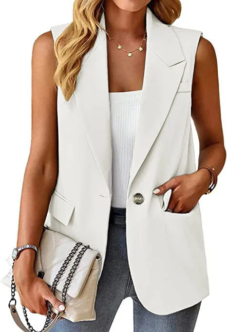 2025, ärmellose Blazer-Weste für Damen, lässige Büroweste, schmale Passform, Frühlings- und Sommer-Cardigan, Top, elegante Arbeitskleidung, Jacke
