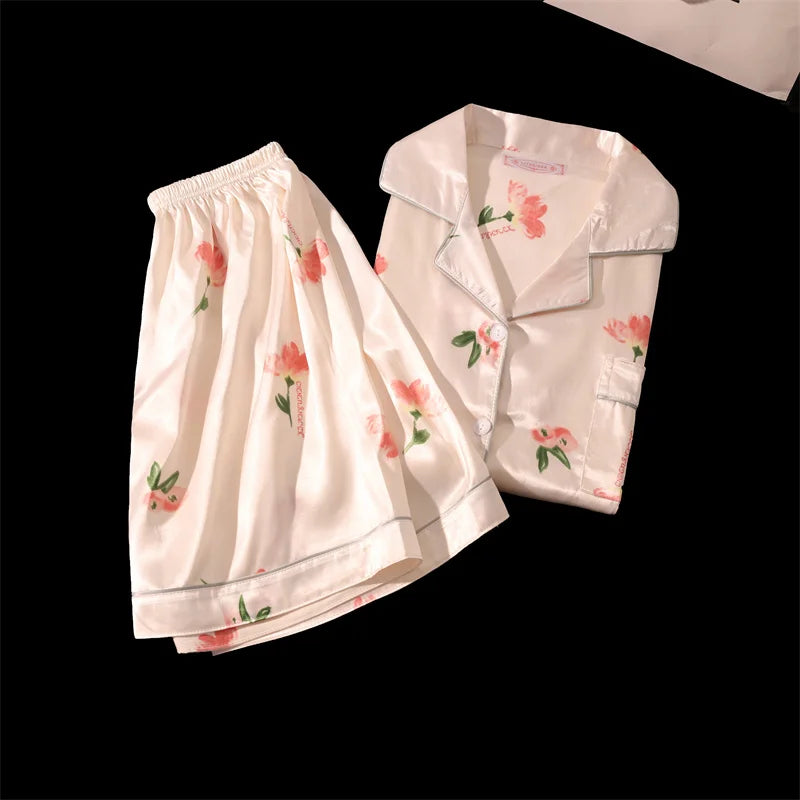 Zweiteiliges Pyjama-Set mit Kirschdruck, Sommer-Pyjama mit künstlichem Fleck, modische Heimkleidung, lässige Damen-Shorts und Top-Set, Pyjama