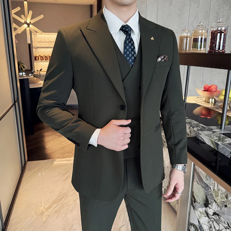 Slim-Fit Dreiteiliges Set im koreanischen Stil mit zwei Knöpfen für Trauzeugen, formelle Hochzeit, Business-Anzug, hübscher Bräutigam, Trauzeugenkleid, hoch