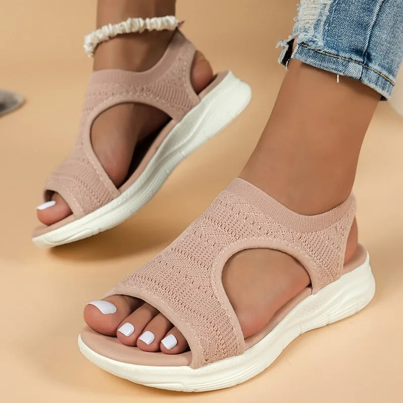 Damen-Schuhe 2026 Sommer Bequeme Freizeit-Sportsandalen Damen-Strand-Keilsandalen Damen-Mesh-Strick-Römersandalen
