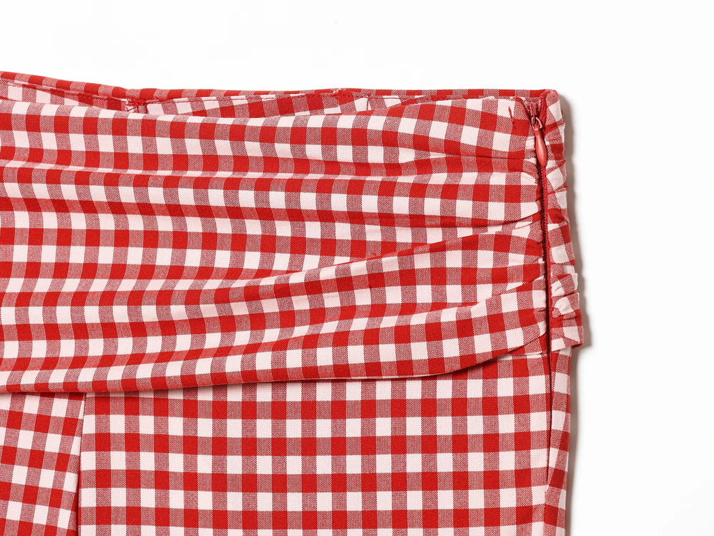 Europäischer und amerikanischer Stil Damenbekleidung neue Mode ärmelloses hochgeschlossenes kariertes kurzes Oberteil und Hosen-Set