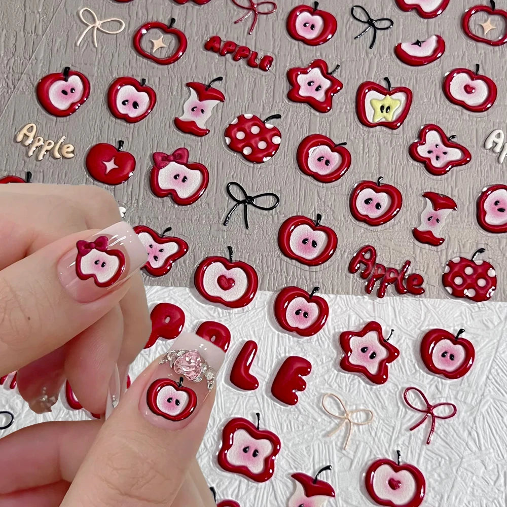 1 Blatt Muschel-Glühen-Kerzenförmige Apfelkern-Nagelaufkleber, niedliche Apfelschale, Schleife, Krawatte, selbstklebende Nagelaufkleber, DIY, Weihnachten und *