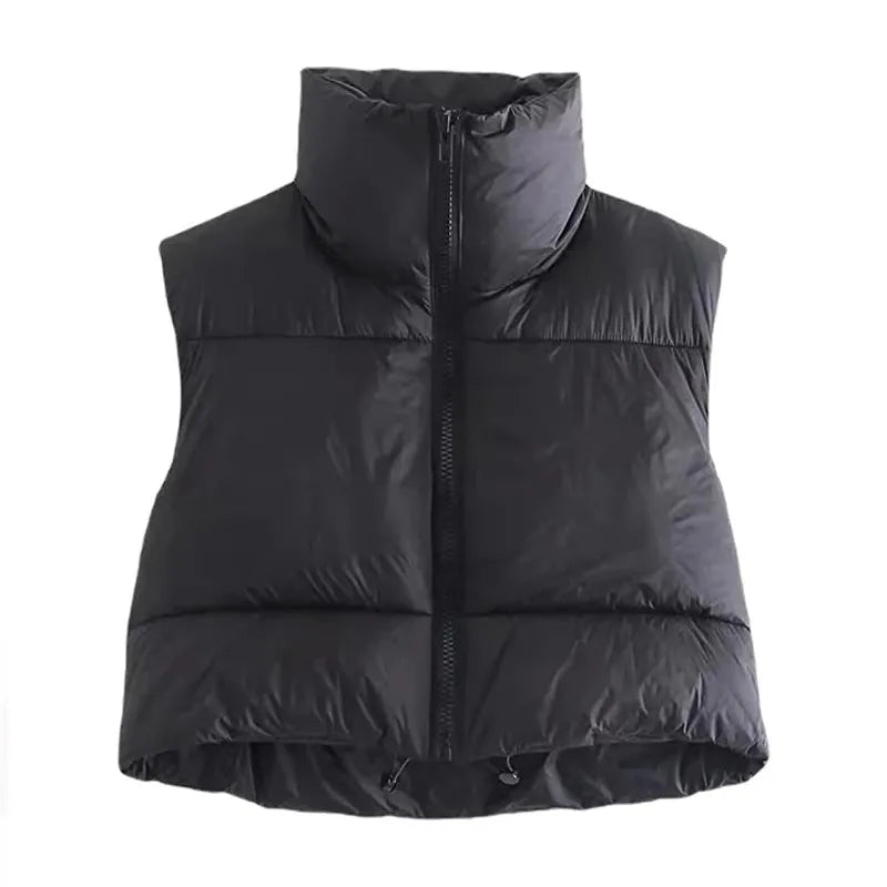 Kurze Daunenweste für Damen im Herbst und Winter, kurze Stehkragenweste, warme, ärmellose, gesteppte Weste, Outdoor-Reisejacke, Oberteile