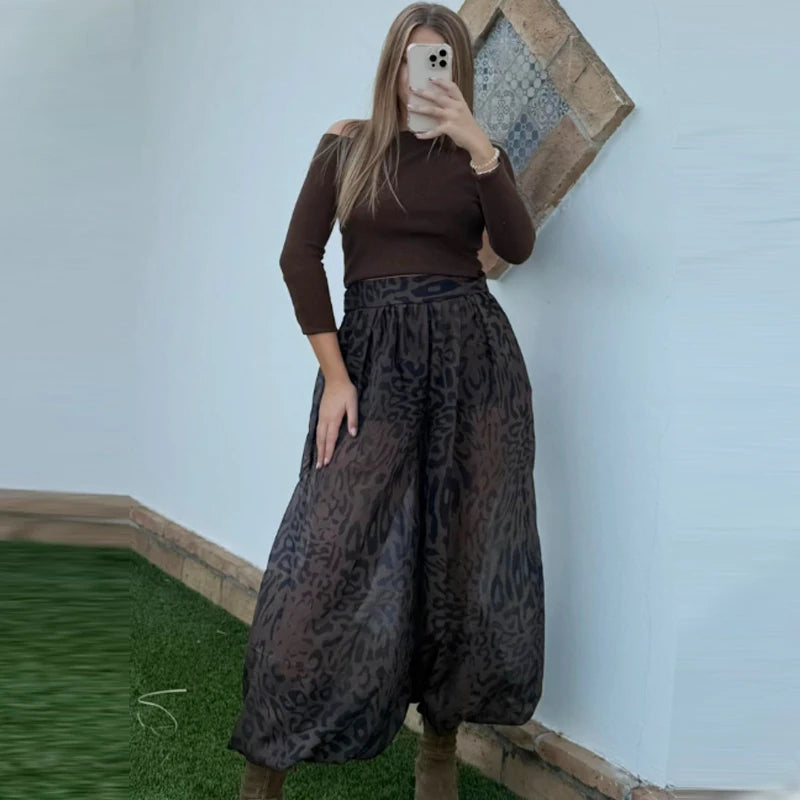 HXAO Laternenhose mit Tiermotiv, Damenhose, Herbst 2022, elegante, plissierte, übergroße Baggy-Hose, Damenmode, weites Bein