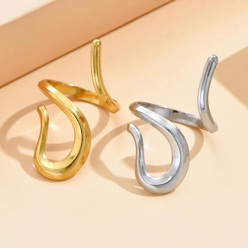 Offener Ring mit Edelstahllinie für Frauen, exquisiter einfacher unregelmäßiger Zeigefingerring, lässiger Punk, vielseitiger lässiger Schmuck, Geschenk