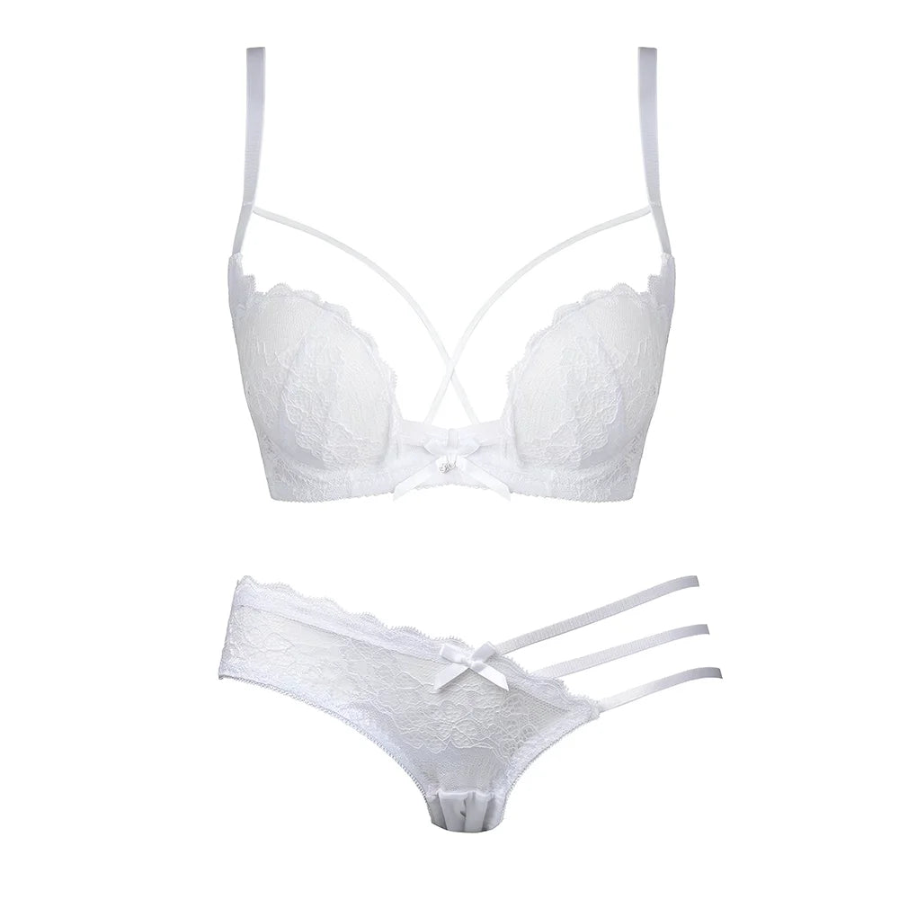 Eleganter, rückenfreier BH mit tiefem V-Ausschnitt, transparentes rotes Spitzen-Bralette für kleine Brust, dünnes Raff-Dessous-Set für Damen, tushy Bright Red Plunge AB