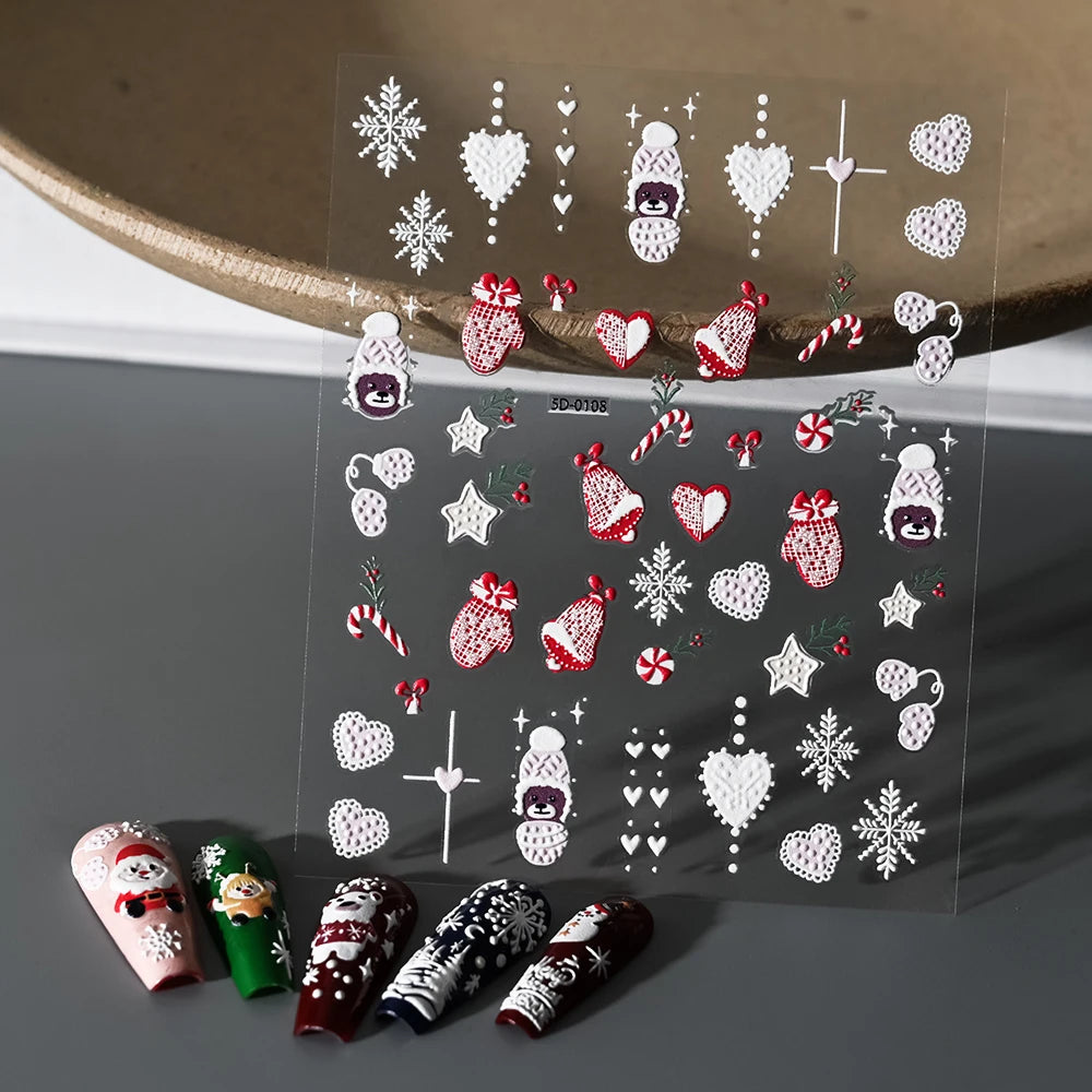 1 Blatt 5D Holly Beeren Weihnachten Nagel Declas Niedliche Tupfen Weihnachtsbäume Nagelaufkleber Lebkuchenmann Schneeflocke Maniküre