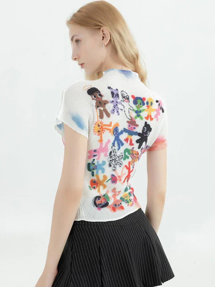 Frauen T-shirt Harajuku Koreanische Y2k Grafik Druck Kurzarm T Top Kleidung Mode Vintage Streetwear Oansatz T-shirts Sommer