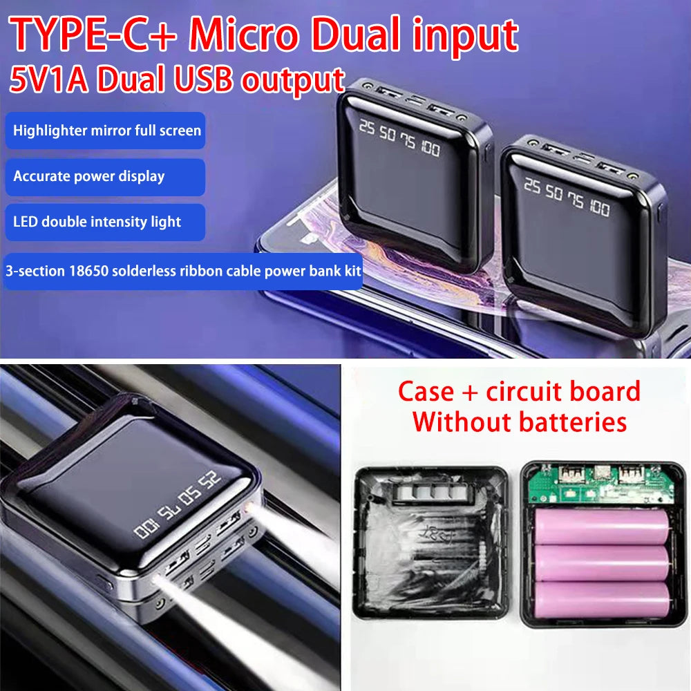 DIY Power Bank machen Akku 2 Eingang Mirco Typ C tragbare Batterie kasten kein Schweißen Mobile Power Case Kit