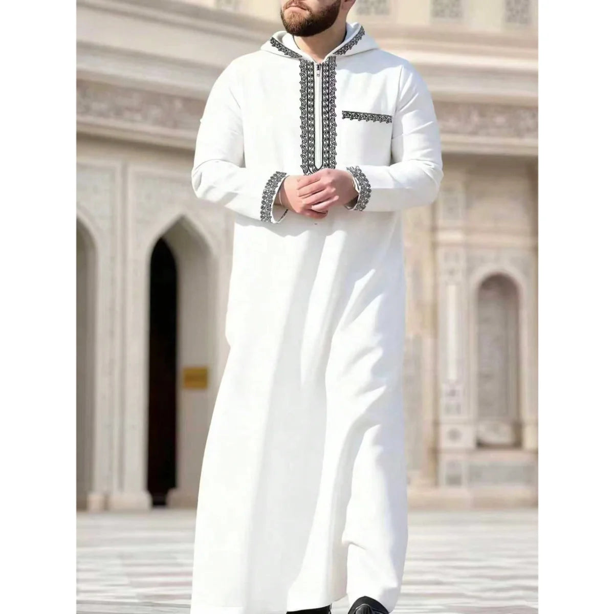 Eid Al Fitr Herren Langes Gewand Traditionelles Nahöstliches Muslimisches Lässiges Locker Sitzendes Hochwertiges Elegantes Retro-Kapuzenkleid für Männer